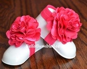 Hot Pink Baby Barefoot Shabby Flower Sandals for Newborn Infant Baby or Toddler Girls, Booties, Bottomless Sandles, Baby Clothes Fuschia