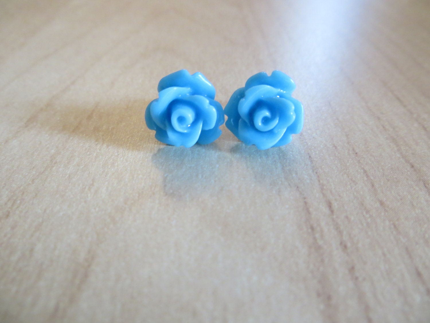 Resin Flower Cabochon Earrings - 10mm Rose - Light Blue-Made to Order