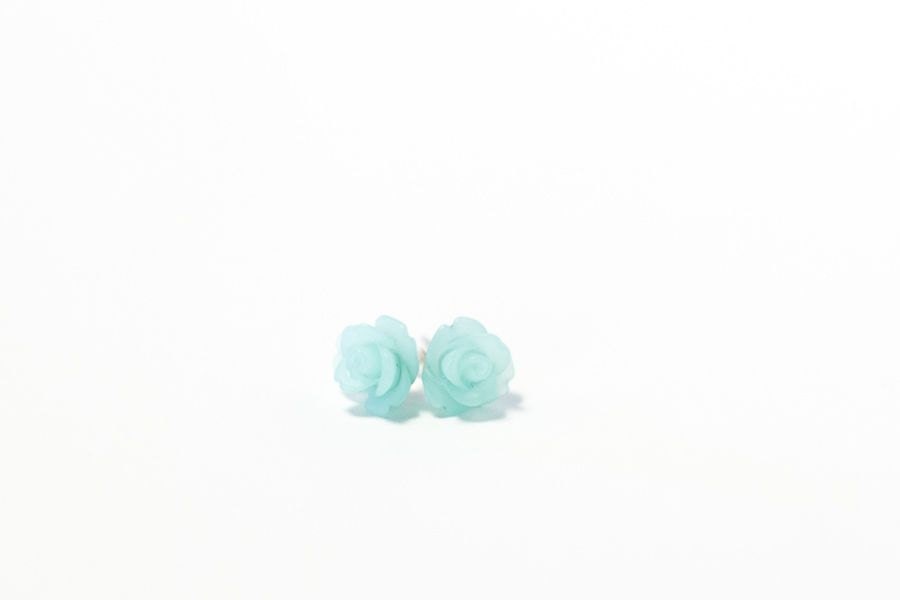 Resin Flower Cabochon Earrings - 10mm Rose - Frosted Light Green-Made to Order