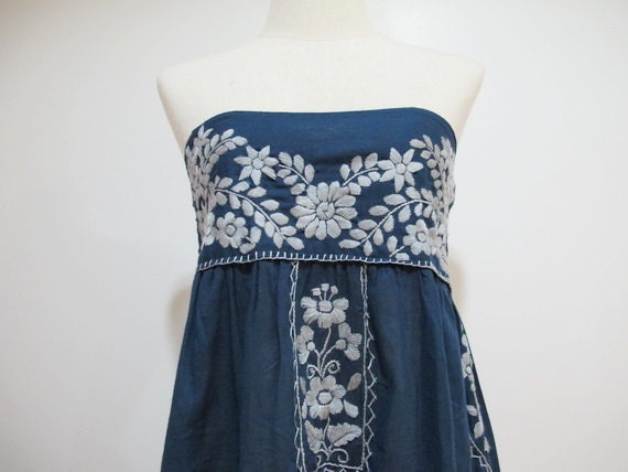 Mexican Embroidered Sundress Cotton Strapless