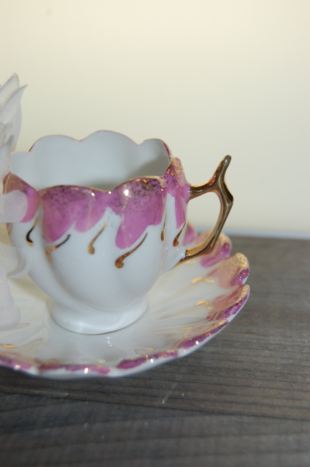 DEMITASSE Hand Painted  Tea Cup and Saucer Stunning Blush Pink with gold trim