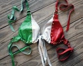 Mexican / Italian Flag Lambskin Leather Bikini Top