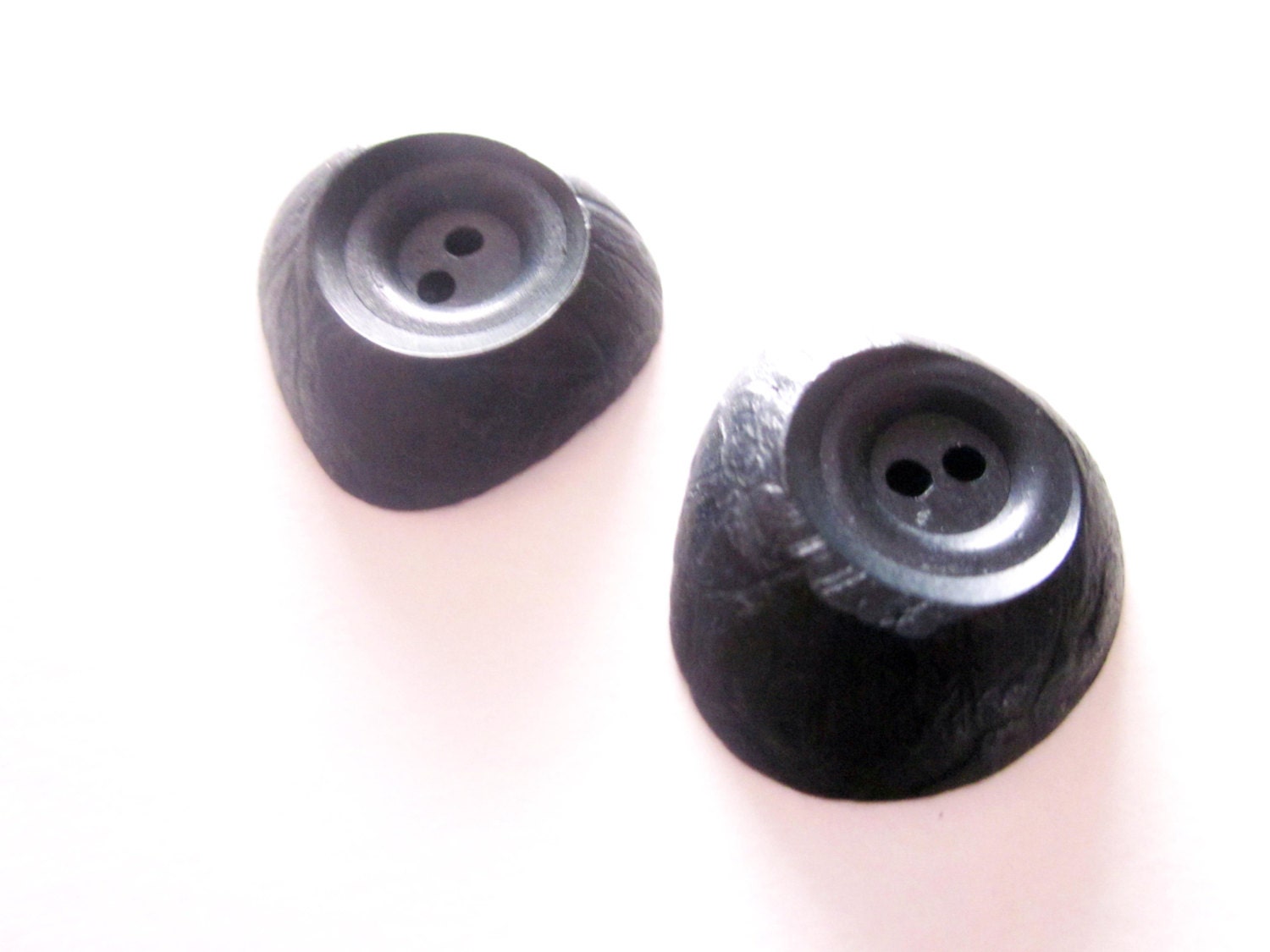 2 Vintage 1930s Black Bakelite Carved Buttons
