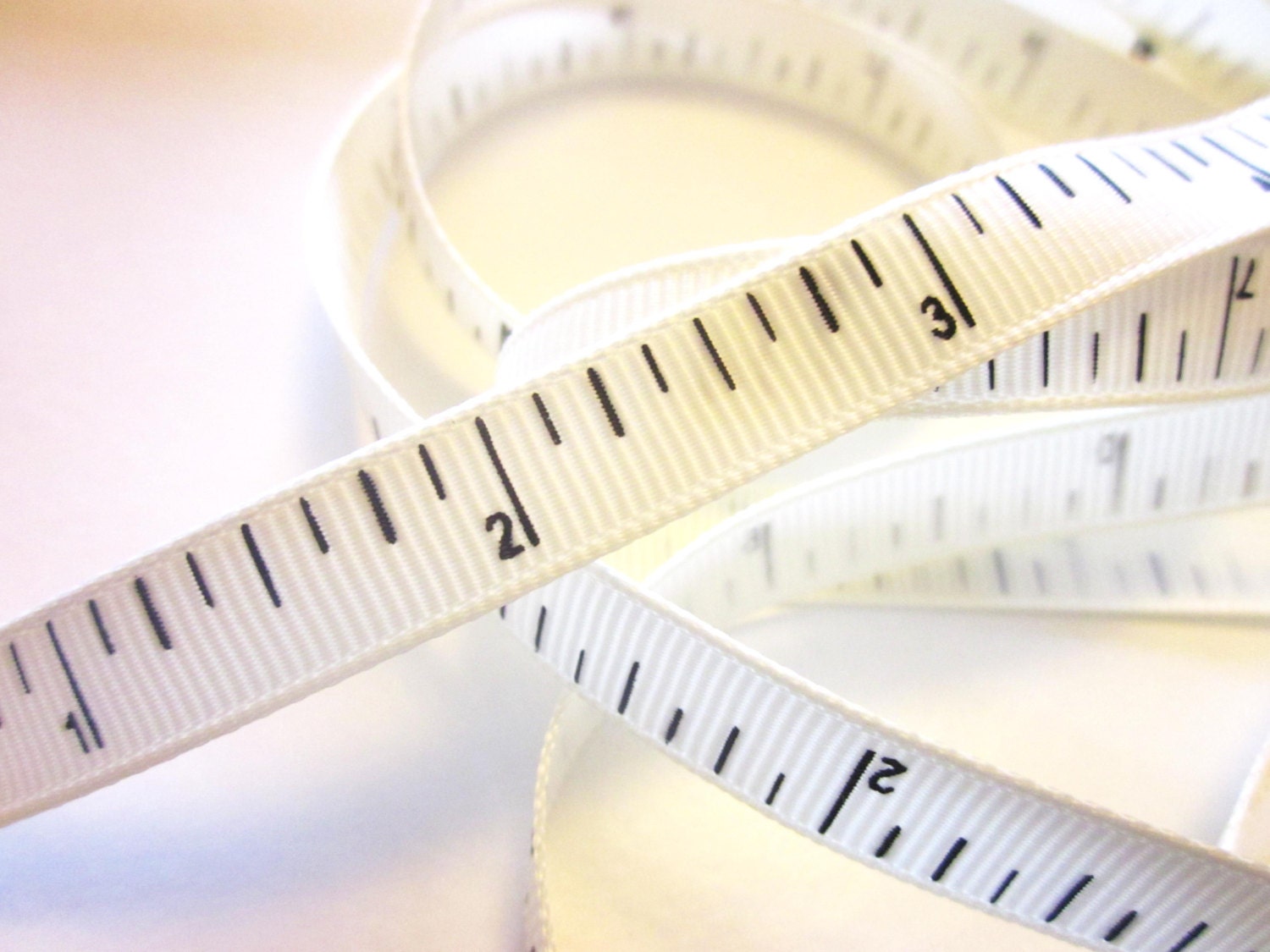 Black and Ivory Tape Measure Grosgrain Ribbon 9mm Wide x 1 Metre