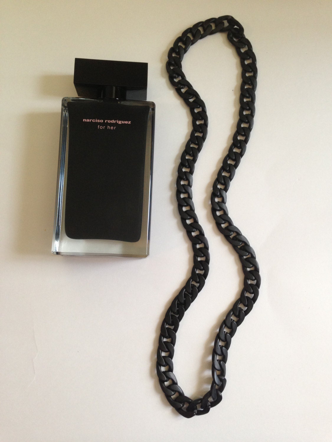 Noir Links Necklace. Matte Black Flat Chain Necklace