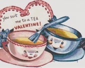 You Suit Me to a TEA Valentine Retro Vintage Handmade PDF Cross-Stitch Pattern