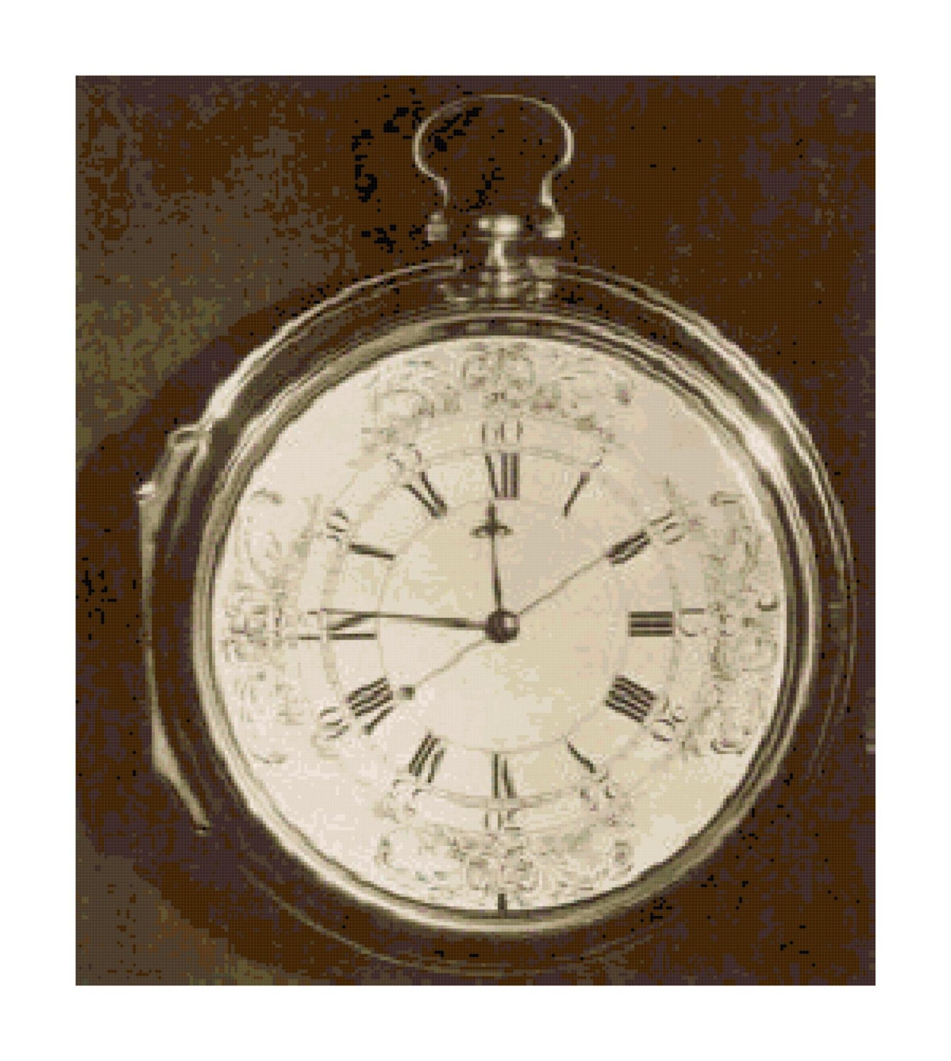 Vintage Pocket Watch Sepia PDF Cross-Stitch Pattern