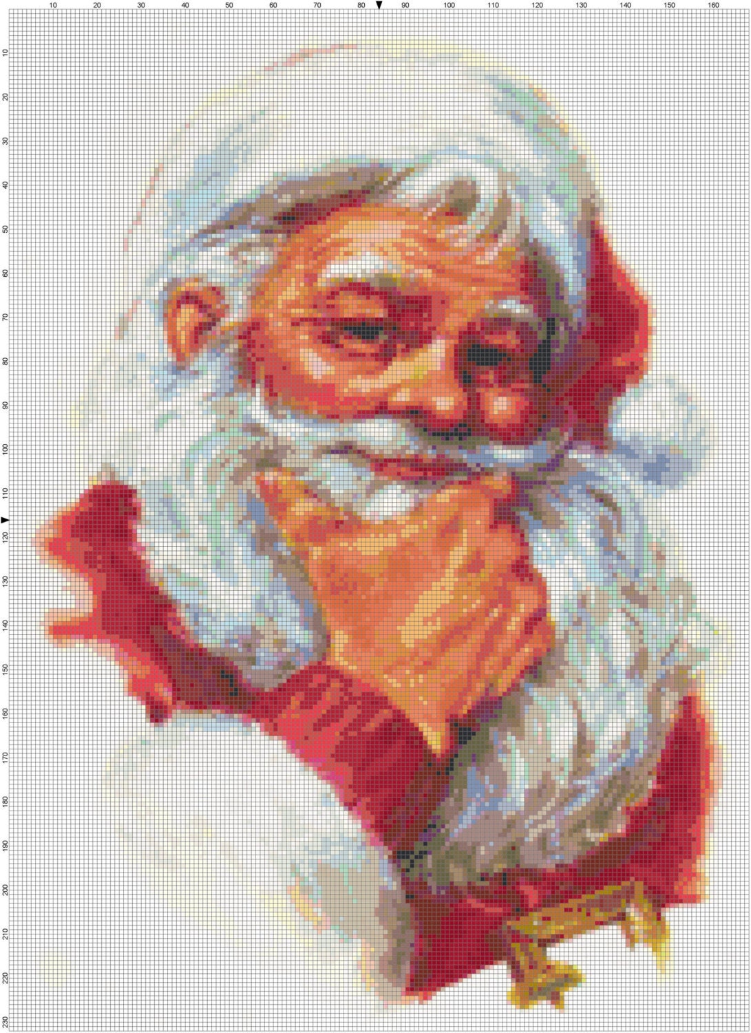 Handmade Thoughtful Santa Vintage Illustration Cross-Stitch Pattern
