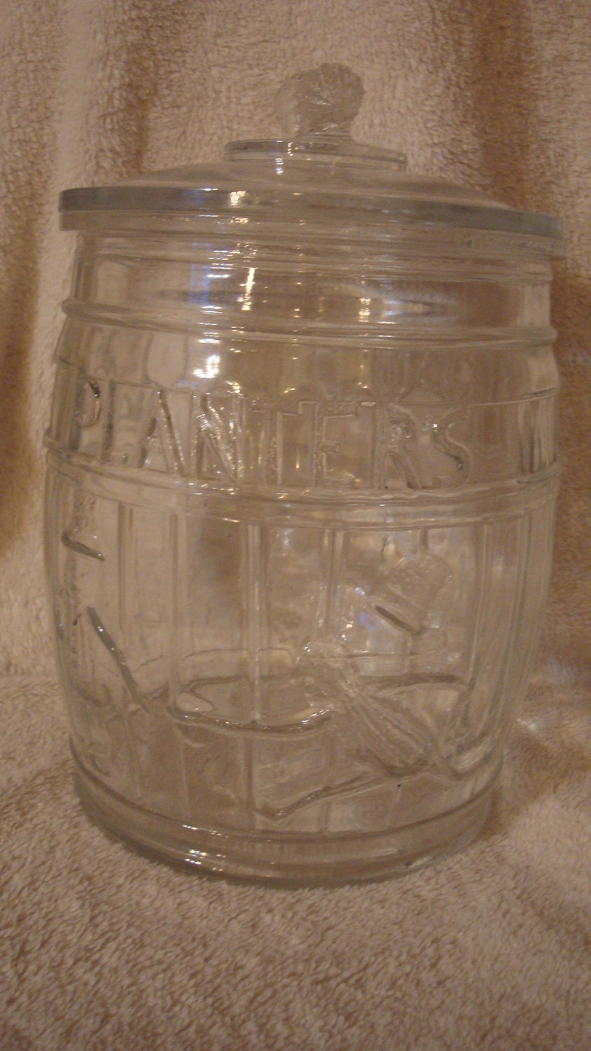 Planters Peanuts Glass Cookie Jar Vintage by TheRecycledGreenRose