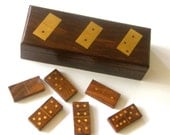 Retro Brass and Walnut Inlaid Dominoes c1970
