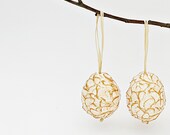 SALE 20 % Set of 2 Handmade Eggs Painted in Ecru and Gold with 3D Relief Effect