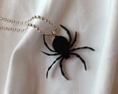DELICATE DANGLING SPIDER Big Creepy Cute Black Spider Necklace - Spooky Halloween Jewelry