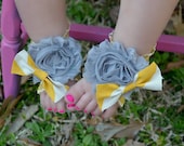 Gray and yellow shabby chevron barefoot sandals , baby , girl , shoes , newborn , infant , toddler