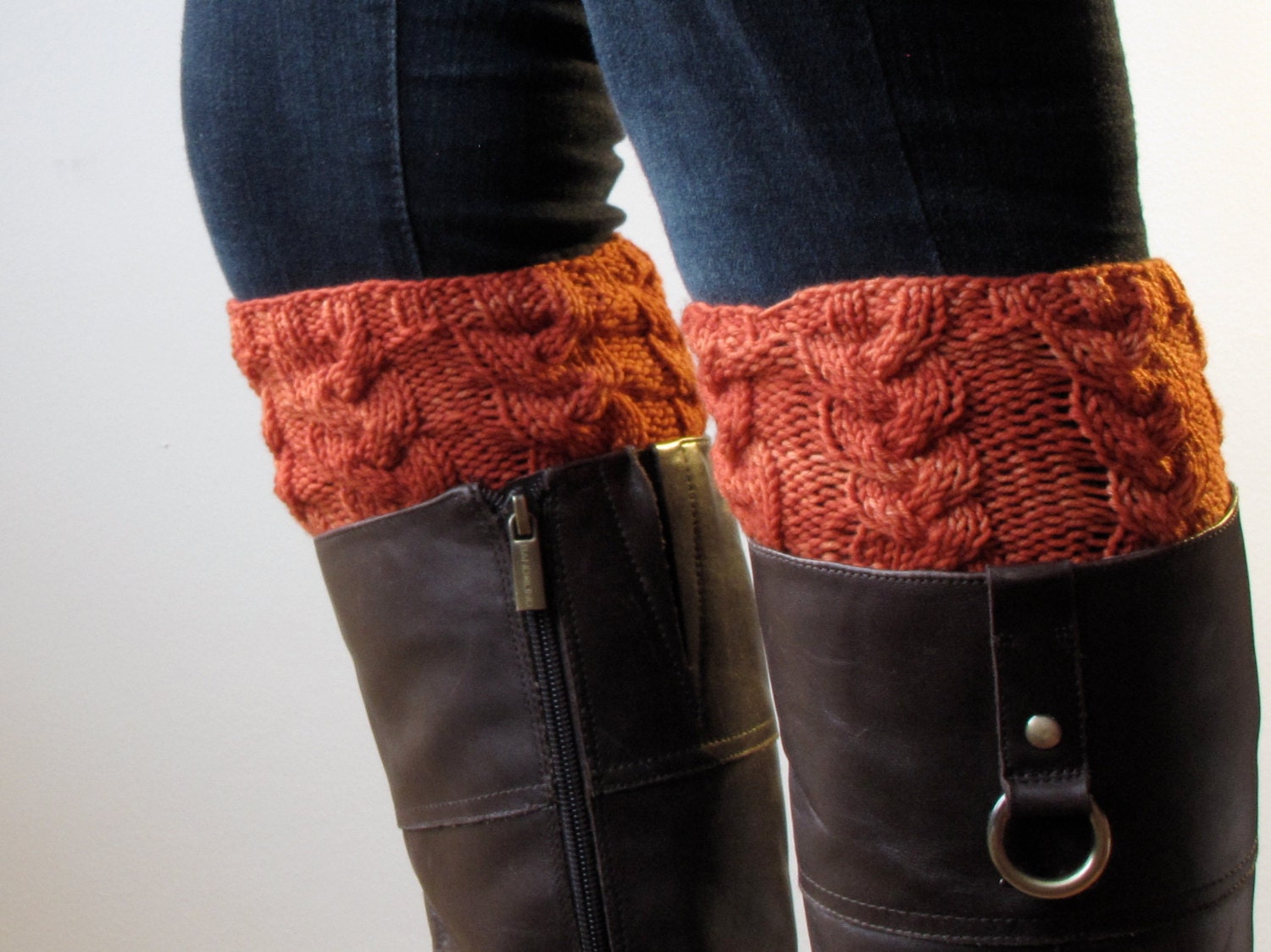Made to Order Merino Wool Knitted Boot Cuffs - Hand Knit Boot Topper with Braided Cable Design