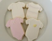 Baby Girl Onesie cookie favors for a baby shower or baby gender reveal party, decorated in gray and pink, 1 dozen