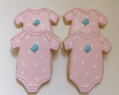 Little Birdie Onesie decorated cookie favors for a baby shower or baby gender reveal party, 1 dozen