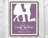 Engagement Gift Personalized Art Print - Proposal Silhouette - Wedding New Couple Engaged Custom Gift - Bridal Shower