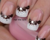 French Nail Art Tips Wrap Stickers Black Swirls inc Crystals - Easy to Apply YD805