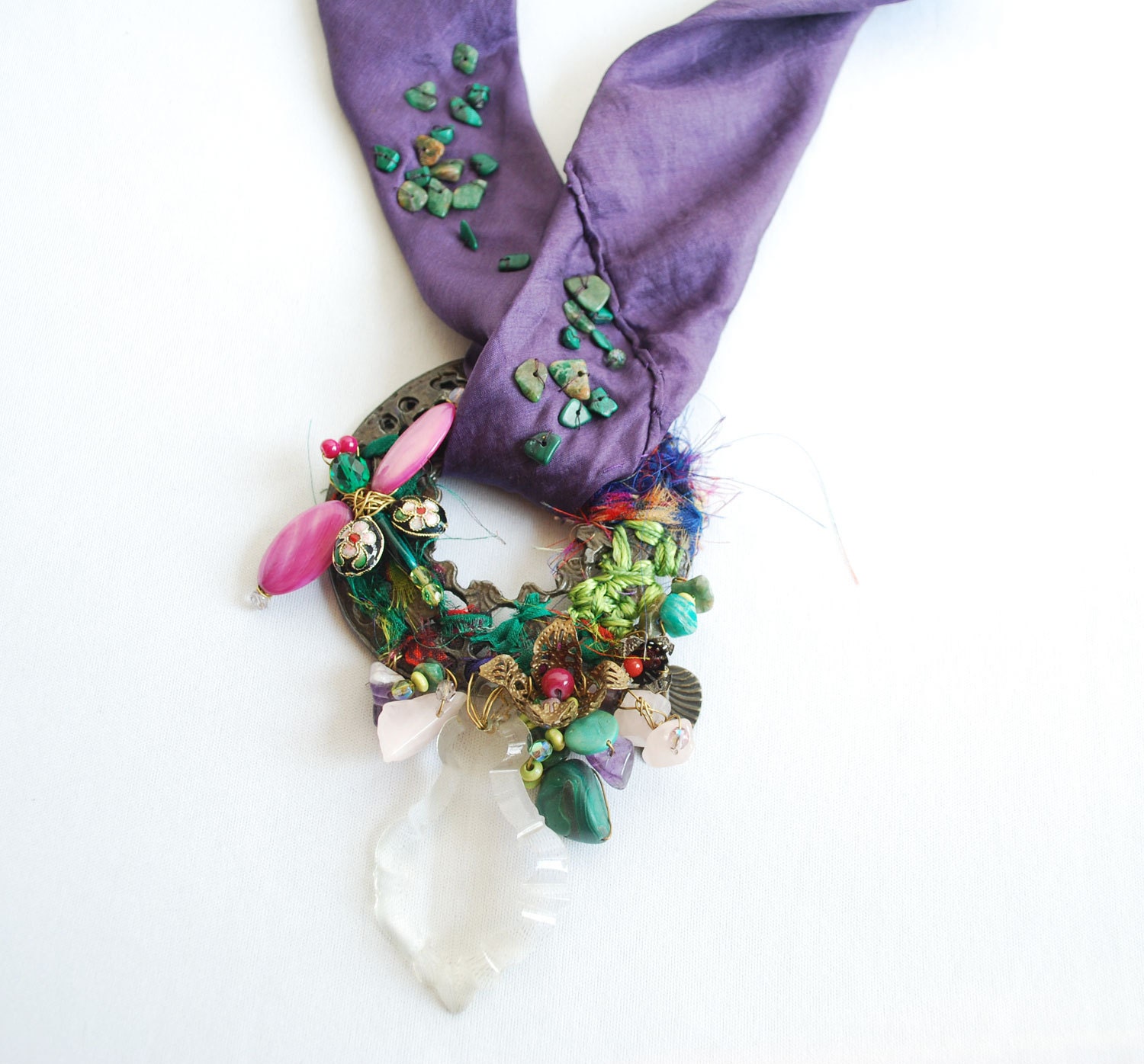 Handmade necklace, Vintage style necklace, Libelula necklace, statement necklace, Bib necklace, Violet, Eco friendly necklace