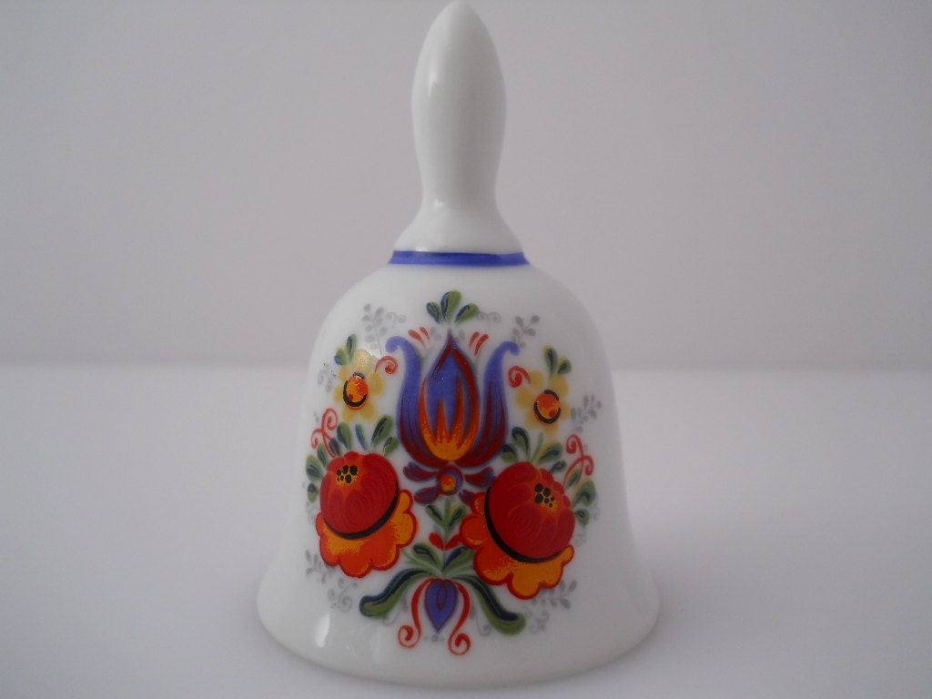 Reutter Germany Porcelain Miniature Bell Floral Print Both Sides c 1980s