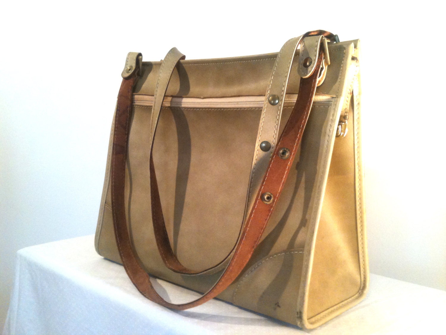 60s ultra mod / patina on brass fixtures / shoulder bag,  travel, overnight or urban day bag / computer case  /  set prop 1960s