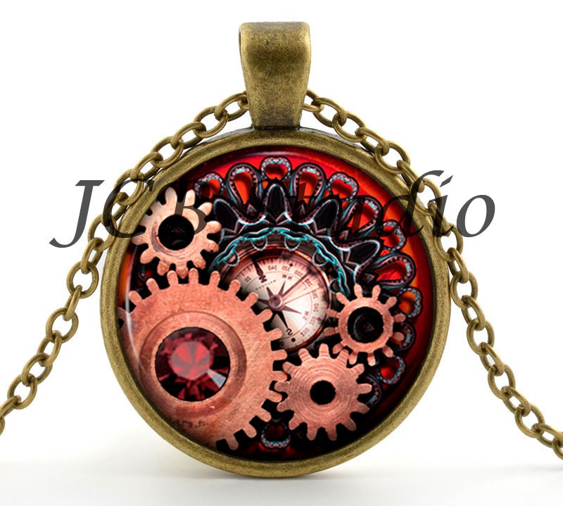 Steampunk Necklace - Steampunk Pendant - Steampunk Jewelry - Steampunk Compass with Cogs