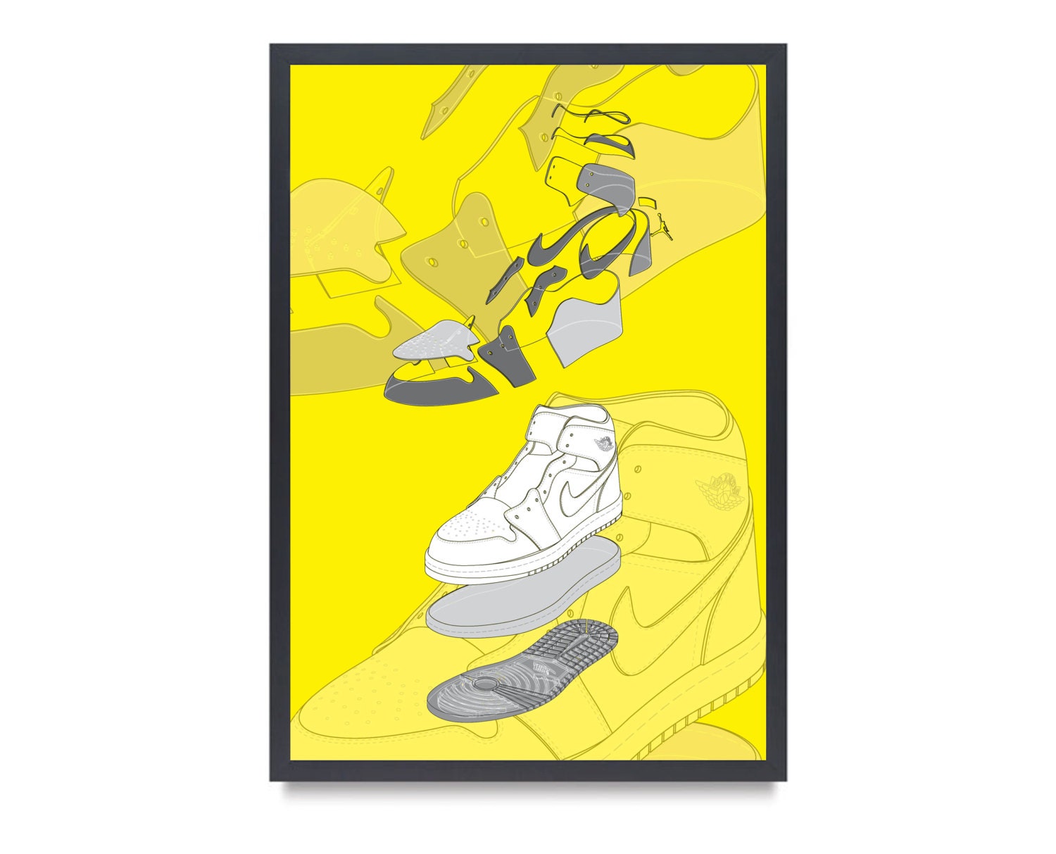 Yellow Air Michael Jordan Sneaker Abstract Digital Art Print Collectible Poster 13"x19"