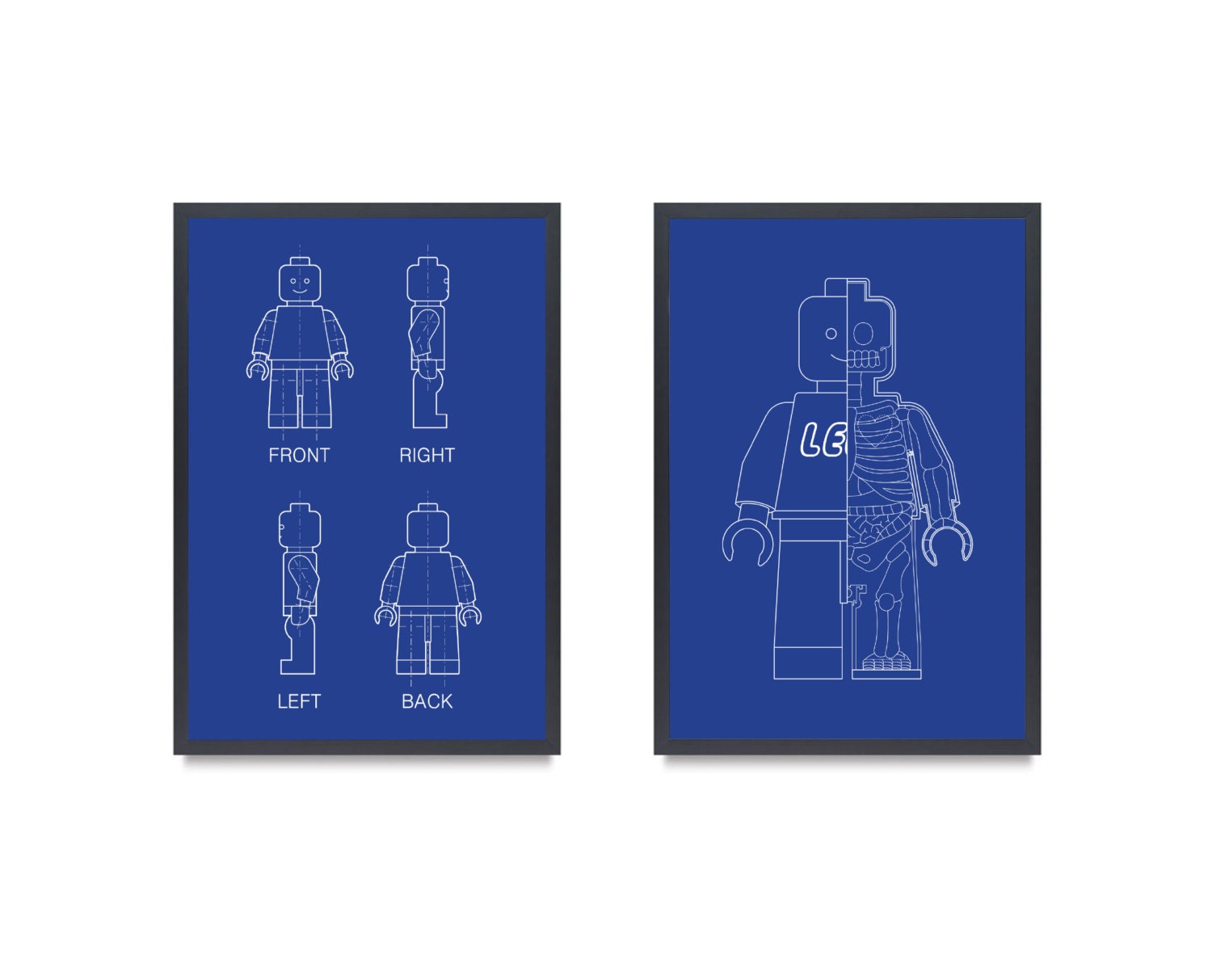 Set of Two Legoman Lego Minifigure Keep Calm And Build On Blue On White 13x19