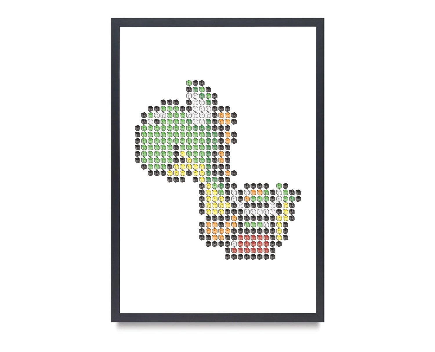 Yoshi in 8 Bit Abstract Digital Art Rendition Made of Cubes Print 13"x19"