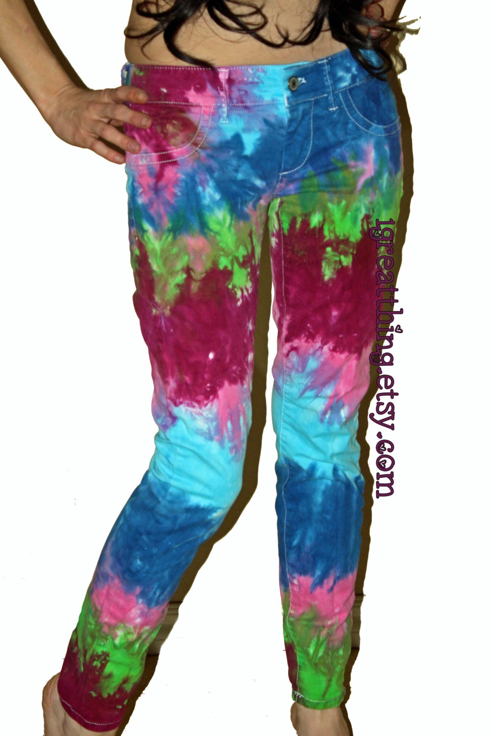 Tie Dye Jeans in Fashion Colors - Designer OOAK -Siren Skinnies- (SIZE 2)