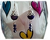 Swarovski Elements Purple Crystals and Natural Drusy Dangle Earrings