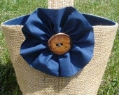 Navy and Burlap Flower Girl Basket- Simple Burlap Basket