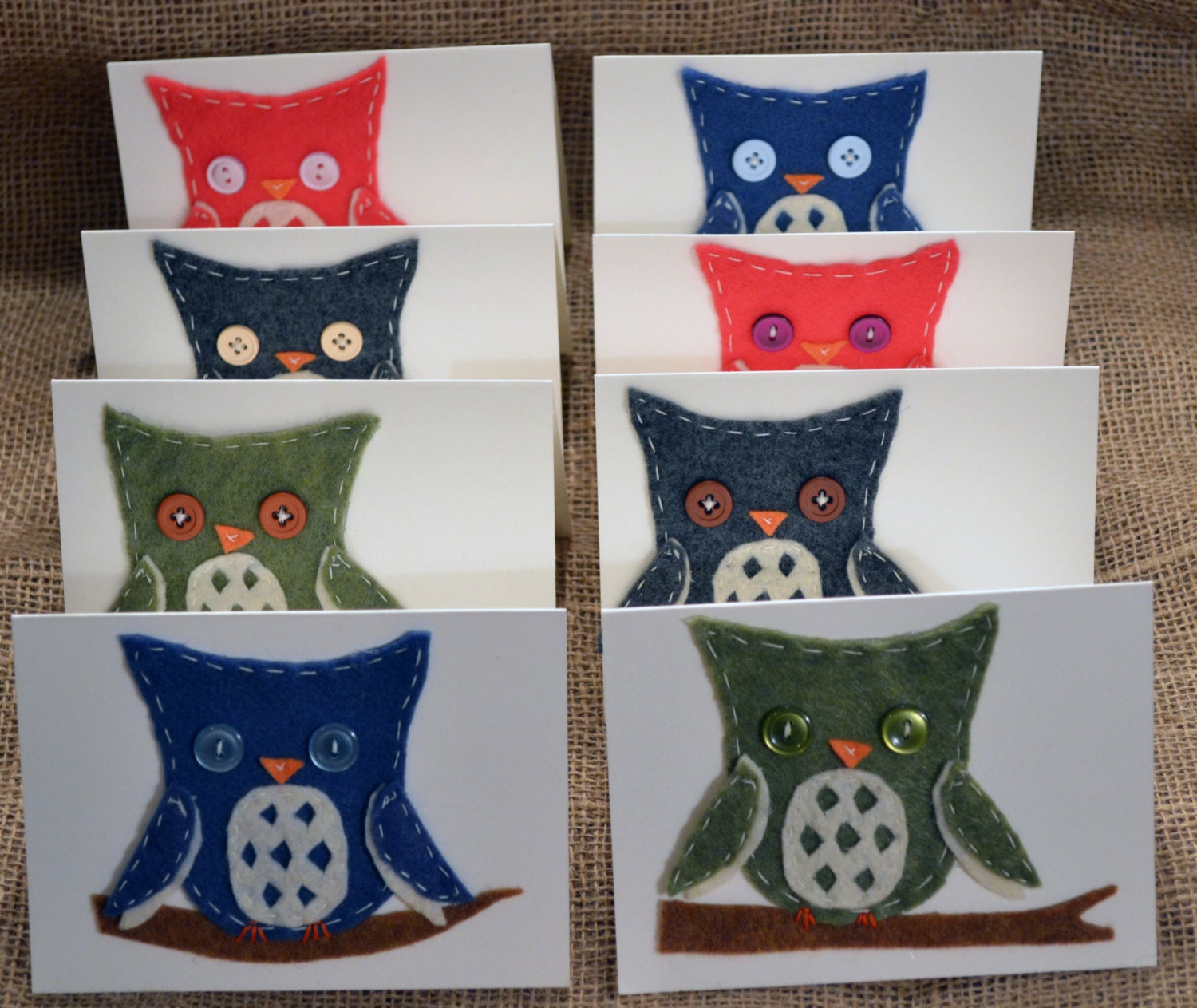 Set of 8 Blank Felt Owl Note Cards