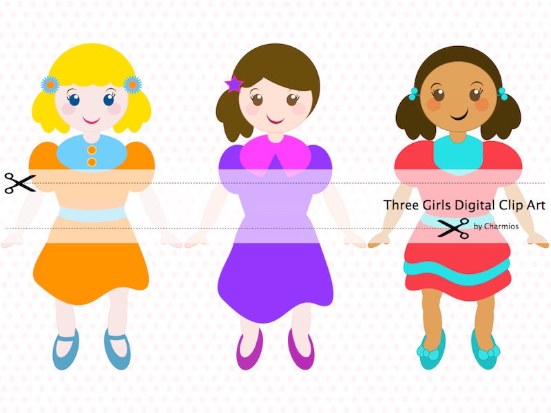 Three Girls Digital Clip Art - Digital Download - Digital Printables - Party Printables Il_170x135