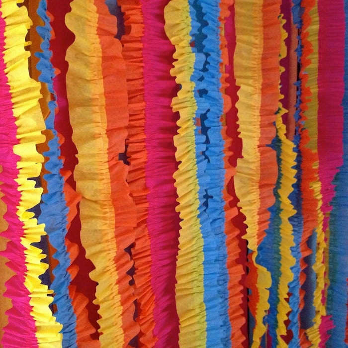 Pink Orange Yellow and Turquoise Ruffled Streamer Backdrop - Photography Photo Booth Backdrop - Birthday Holiday Mitzvah Wedding Party Decor
