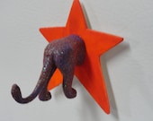 Purple Lion Tail mounted on Orange Star - Ring or necklace holder - Magnet - Handmade  Deco - Jungle Zoo plaque Star - Toy Taxidermy
