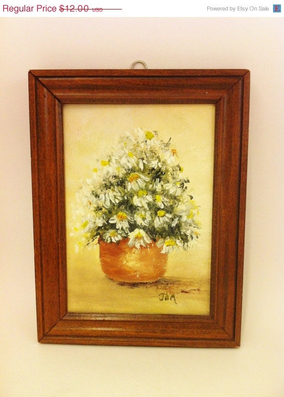 On Sale Daisy Painting, Original Painting , Daisy Still Life , 1970s wall decor , vintage 70s still life, daisy wall decor