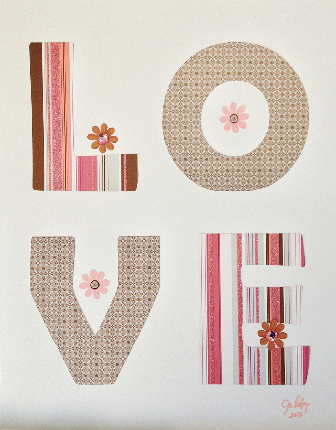 11"x14" Pink and Brown L.O.V.E. Handmade Wall Art