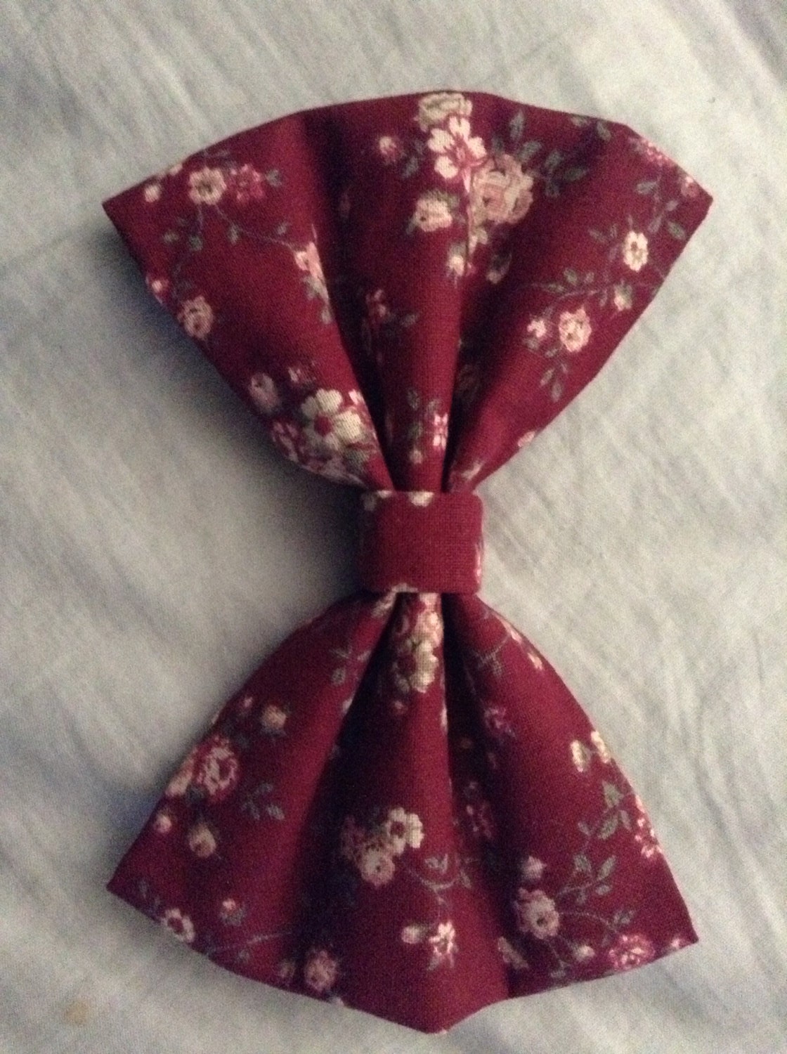Floral Maroon Hair Bow with French Barrette clip