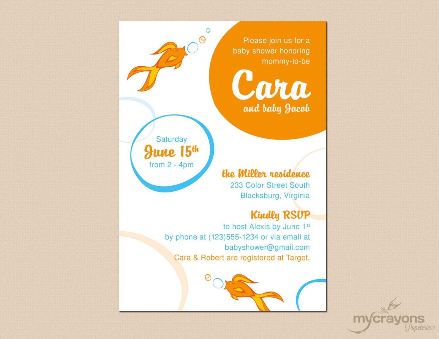 Sea Bubbles Baby Shower Invitation // DIY Printable // Bold Blue and Orange
