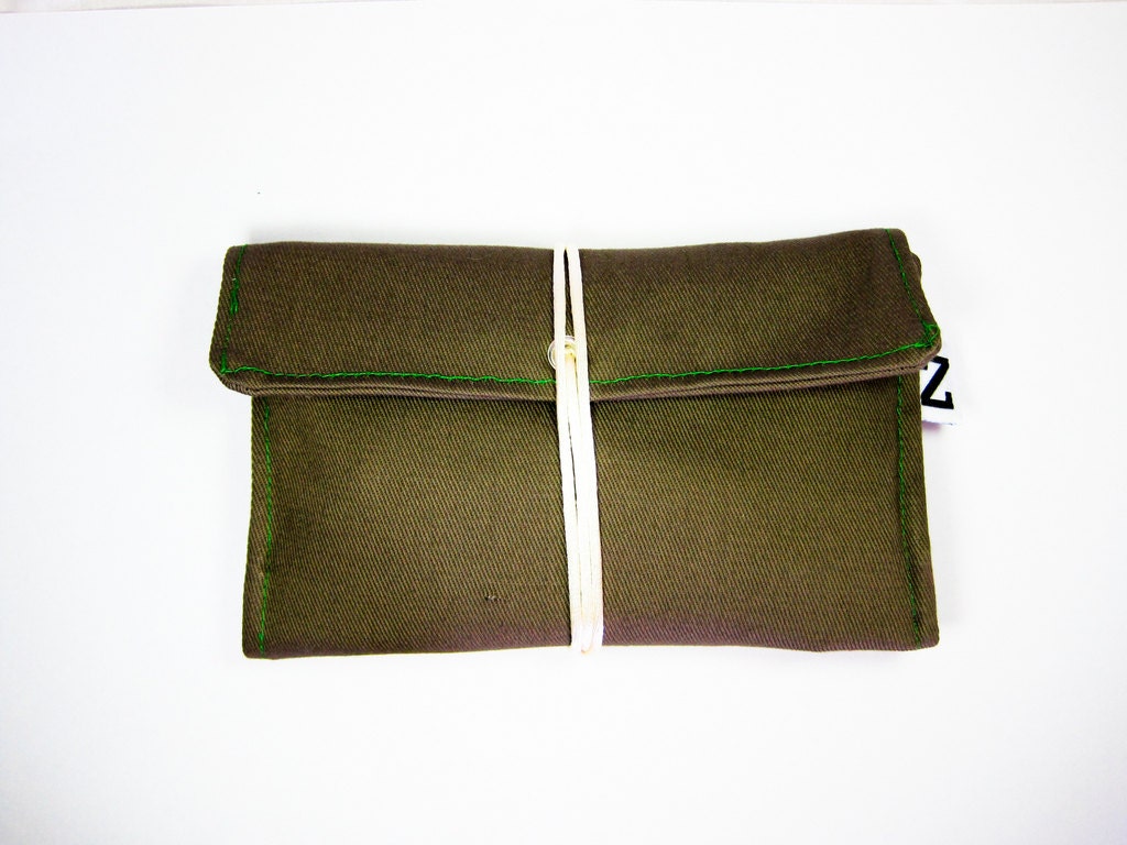 Tobacco pouch "Mushrooms" / Heavy weight cotton fabric pouch / Olive color, mushrooms lining