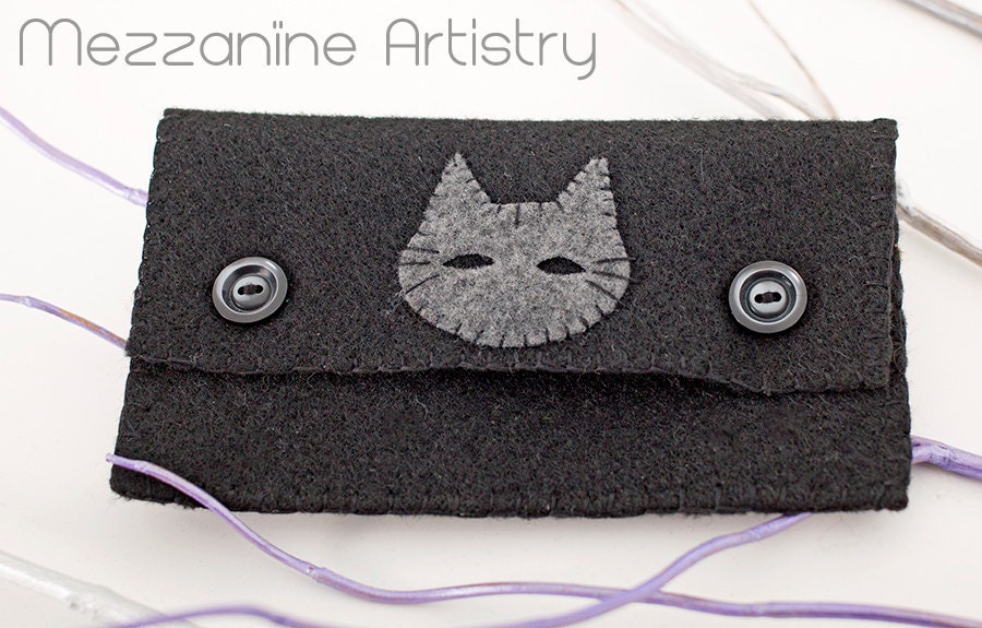 Cute eco-felt purse with a cat