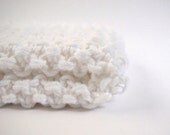 hand knit plushy cotton washcloth in snow white