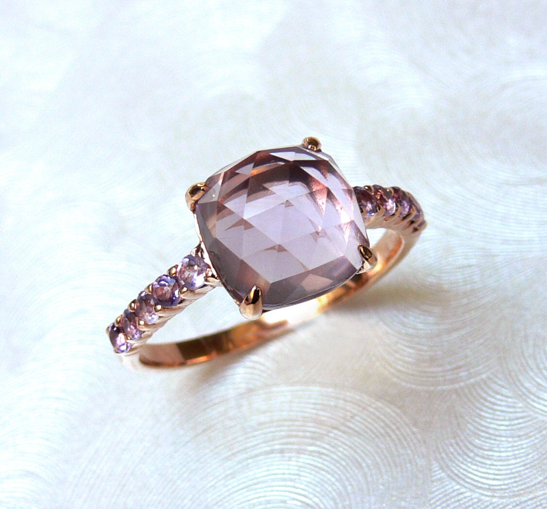 Ready to Ship - Size 6.5 Purple Amethyst Faceted Rose-cut Cushion18K Rose Gold Vermeil Ring - ShowcaseJewelry