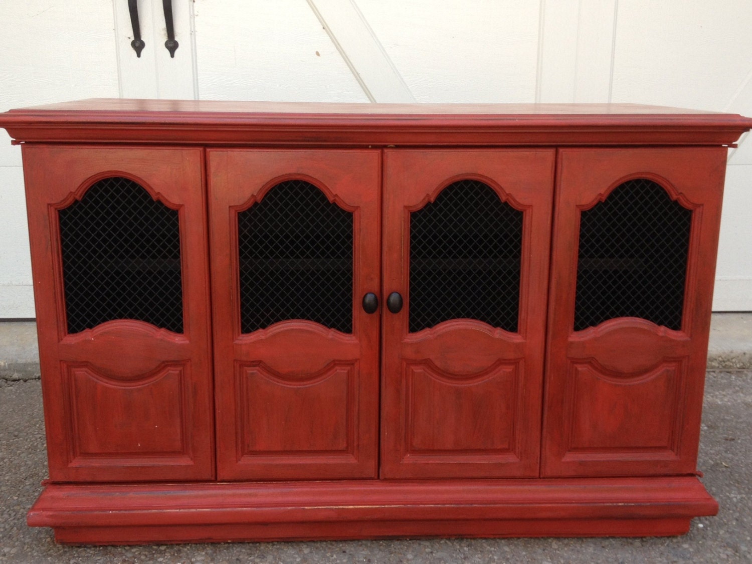 Vintage Red Shabby Chic Dresser/ Entertainment Center