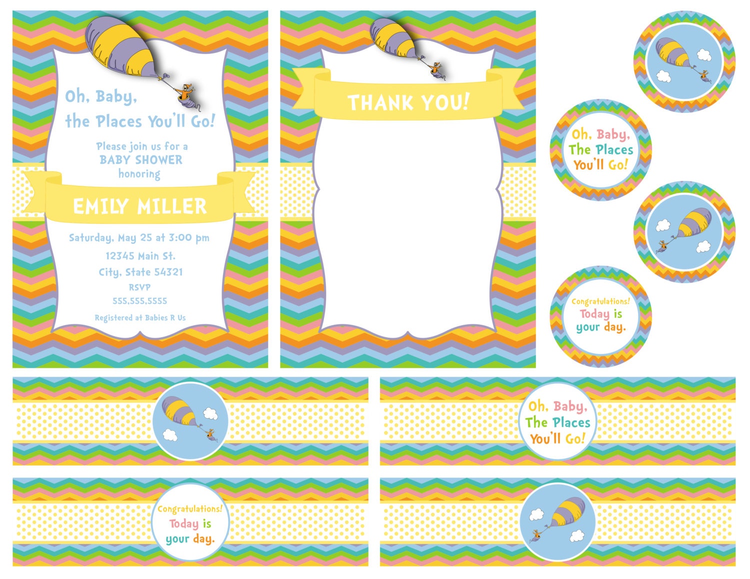 The Places You'll Go Party Pack - Chevron Stripe - DIY - Printable Il_170x135