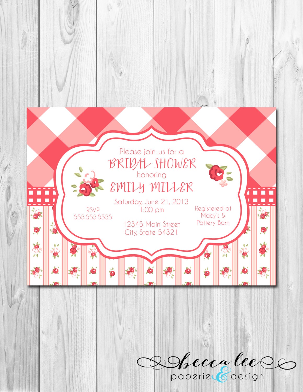 Shabby Chic Bridal Shower, Baby Shower, Birthday Invitation - Floral Stripe Picnic - DIY - Printable Il_170x135