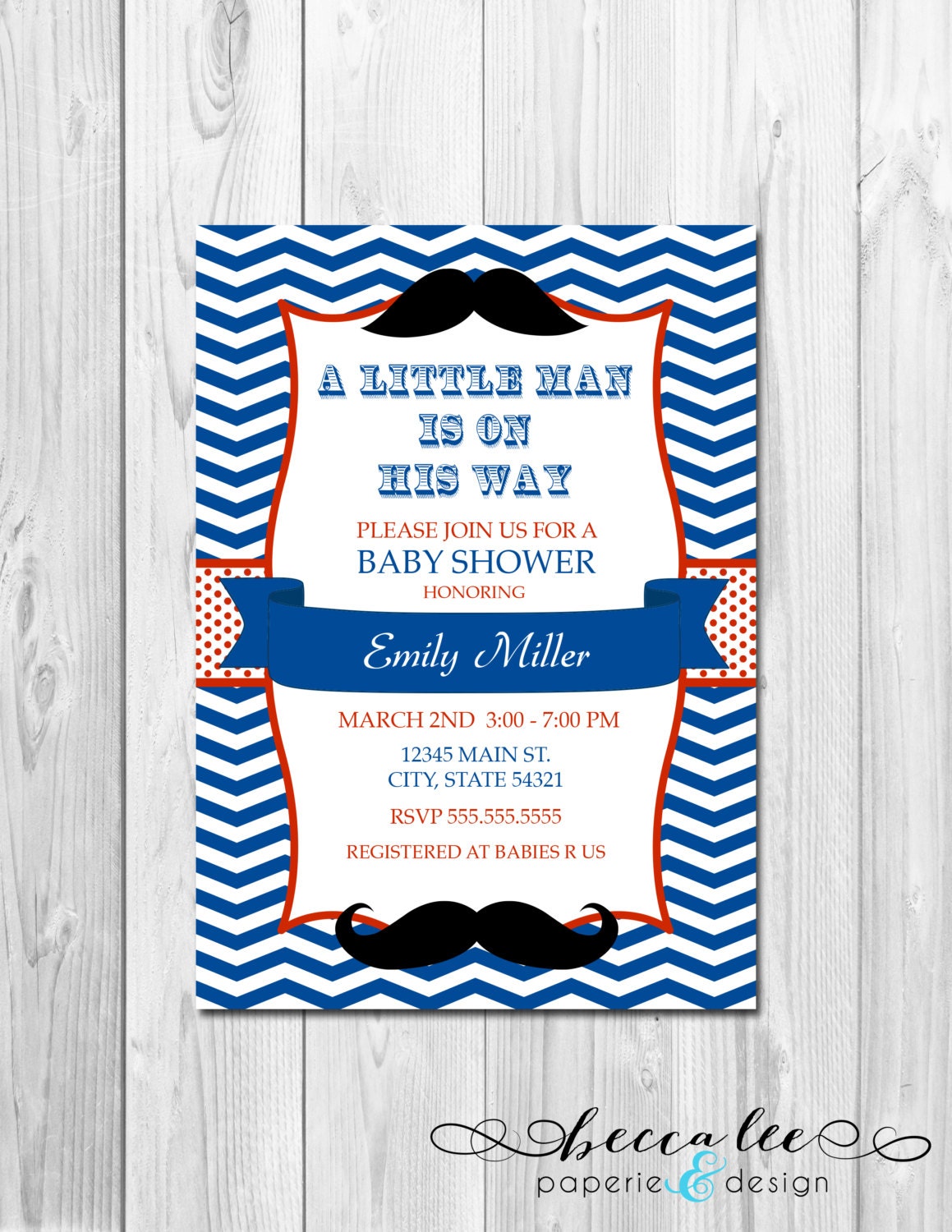 Little Man Mustache Baby Shower Invitation - Chevron Stripes - DIY - Printable Il_170x135