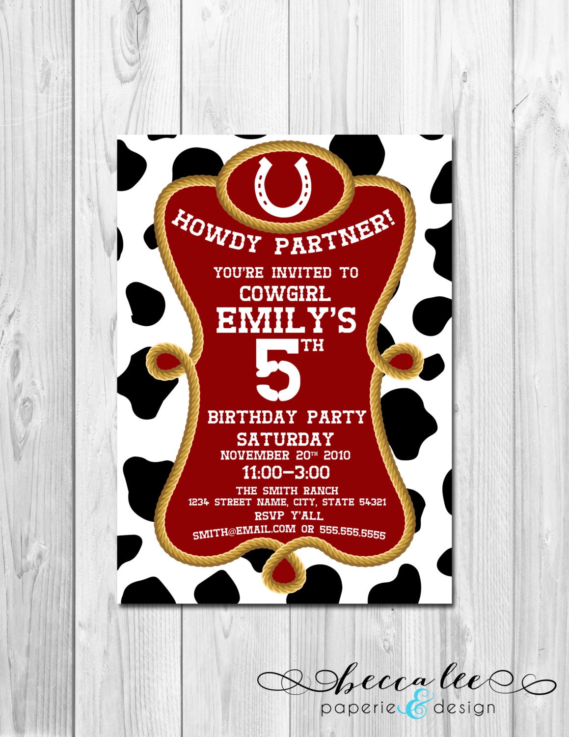Cowgirl Theme Party Invitation - Red & Black Cow Print - DIY - Printable Il_570xn
