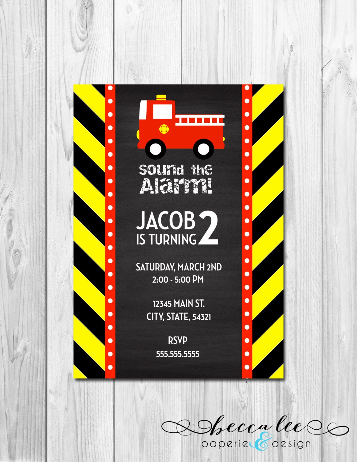 Firetruck Birthday Party Invitation - Chalkboard - DIY - Printable Il_570xn